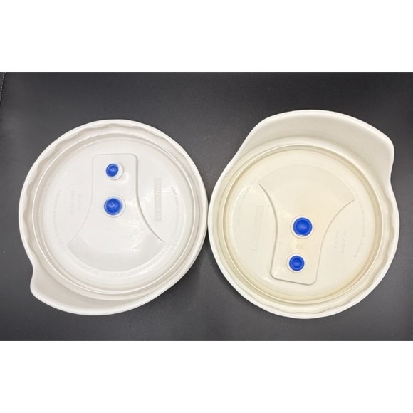 2 Corning Ware French White 20 Oz Stoneware Soup Cup Mug & Vented Lids - Picture 5 of 5